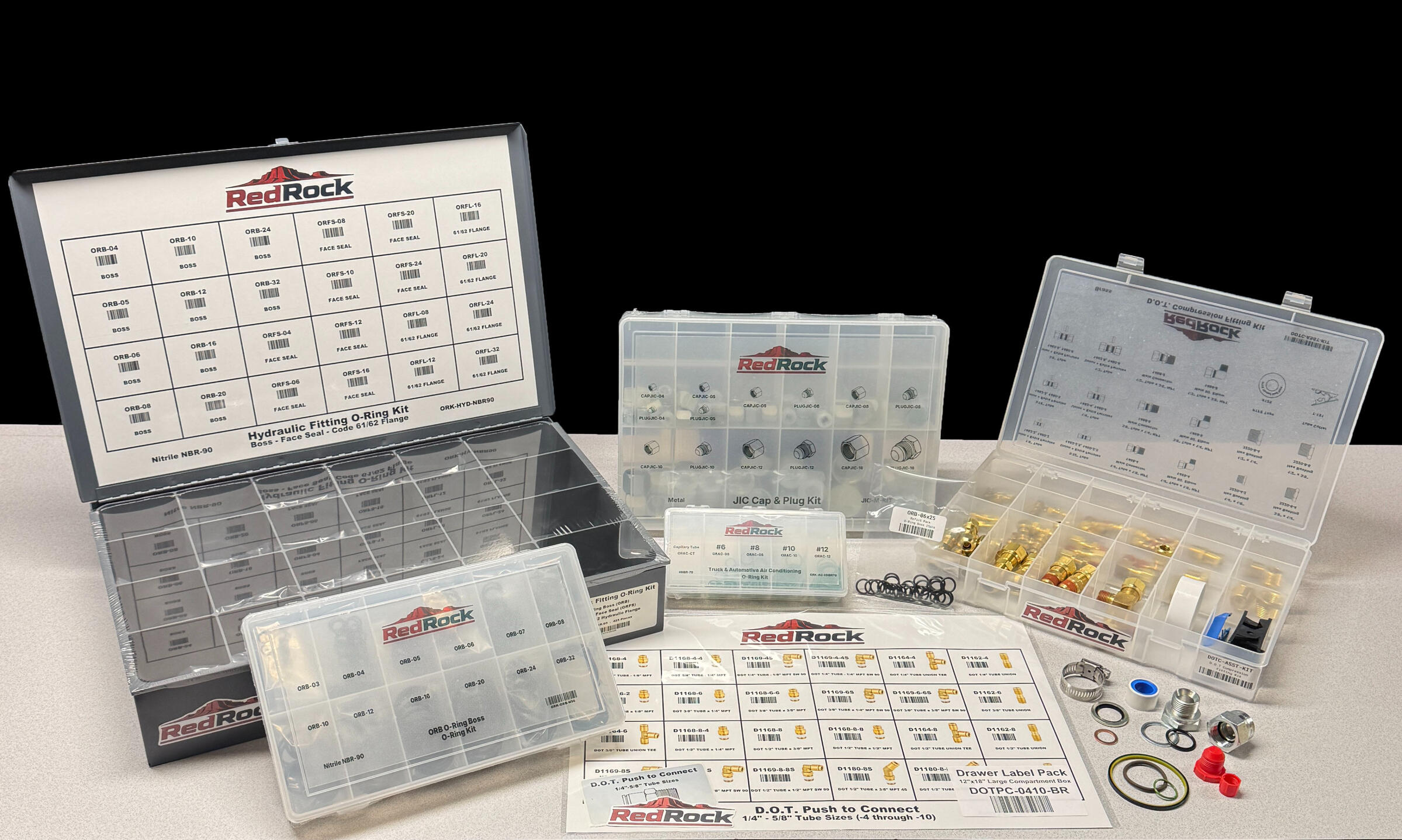 Private-Label Assortment Kits Custom-branded hydraulic and industrial fitting and o-ring assortment kits with labels, packaging, lid charts, and identification systems.